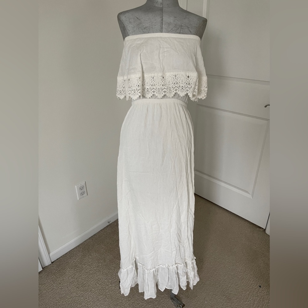 MISA LOS ANGELES STRAPLESS GAUZE BOHO MAXI DRESS